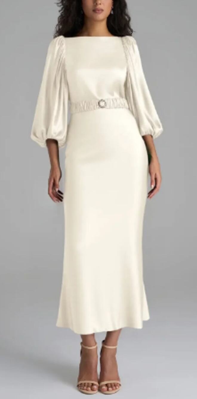 AW BRIDAL 0 XS ivory cream Vida satin formal party cocktail midi dress NEW b52